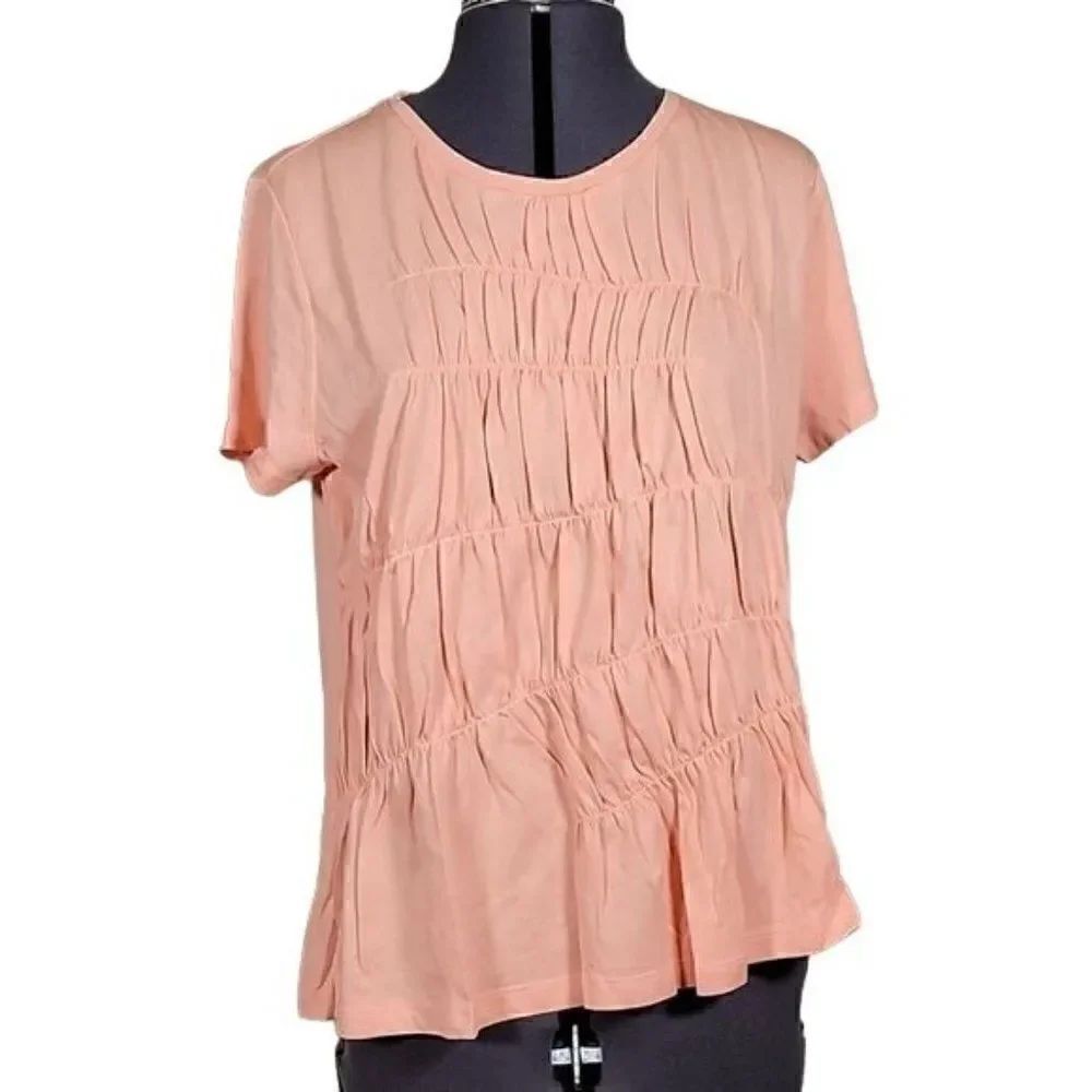 DKNY Ruched Short-Sleeve Top Sz S